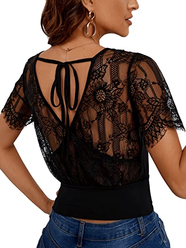 SweatyRocks Women's Sleeveless Blouse - Bow Tie Neck, Keyhole Back, All-Over Graphic Print Tank Top - View #8