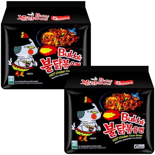 Buldak Noodles Hot Chicken Flavor Ramen 10 Pack - Ramen Instant Noodles Excellent for Snack and Soups