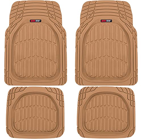 Motor Trend - MT-921-BG Flextough Tortoise - Heavy Duty Rubber Floor Mats for Car SUV Van & Truck - All Weather Protection - Deep Dish (Tan Beige)
