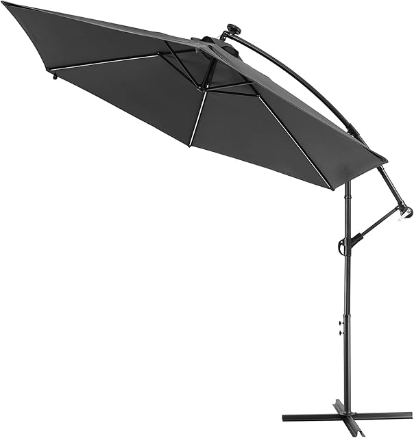 Kingsleeve Aluminum Parasol 330 cm LED Solar Lighting Crank Stand Large Cantilever Parasol Garden Umbrella Colour Choice