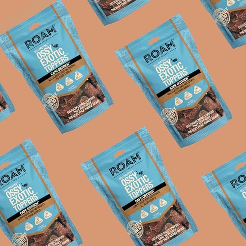 Image of ROAM Pet Treats Ossy Exotic Dog Topper - Single Protein, Sustainably Raised Ostrich Meat Dog Food Topper - Non-GMO Ostrich Dog Treat 4 Ounce