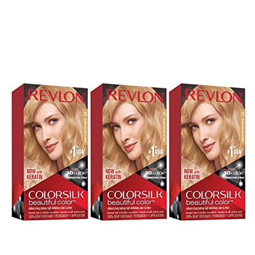 REVLON Colorsilk Beautiful Color Permanent Hair Color with D Gel Technology & Keratin, 4.4 oz Warm Golden Blonde 3 Count