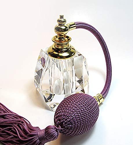 Genuine Crystal Perfume Refillable Empty Atomizer Bottle With Bulb And Tassel Sprayer Attachment. (Purple (Lavender) bulb and tassel color)