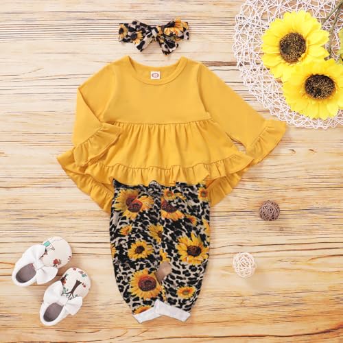 Kucnuzki Baby Girl Clothes Toddler Girl Outfit Ruffle Sleeve Shirt Floral Pant Set Fall Winter Clothing for Girl2
