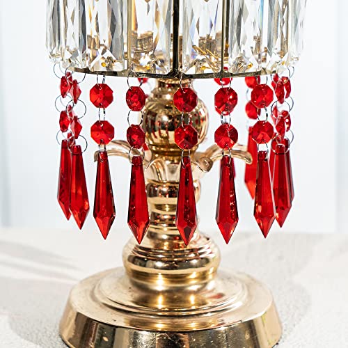 HDCRYSTALGIFTS 55mm Red Crystal Icicle Prisms Chandelier Drop Pendants with Two Beads Lamp Candelabra Parts, Pack of 25