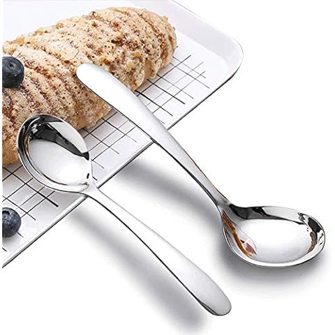 Qualizon 18/8 Stainless Steel Adult Soup Spoon Big Round Spoons Large Heavy Weight Dinner Spoon 4-Piece (7.2Inch) Cover