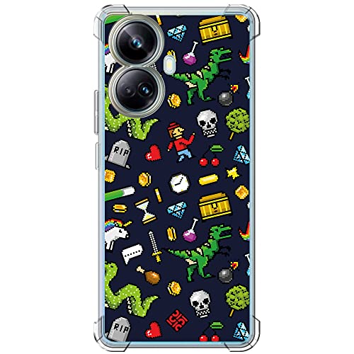 Movilshop Funda Antigolpes para Realme 10 Pro Plus 5G Dibujo Gamers [ Iconos de Juego Retro Pixel Art 8 bits ] Esquina Reforzada Silicona 1.5mm de Grosor Flexible Transparente Bumper Gel TPU