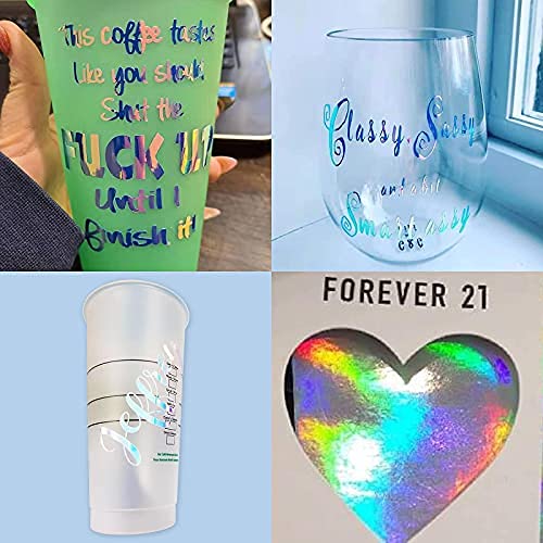 12" x 12" Holographic Permanent Vinyl, 12 Sheets Permanent Vinyl for Cricut Machine, Waterproof Permanent Adhesive Vinyl for Crafts( Silver)