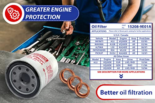 Set Of 3 Genuine Oem Engine Oil Filter 15208-9E01A + Drain Plug 4Steed Motors 11026-Ja00A Compatible With Nissan Infiniti #TOP6