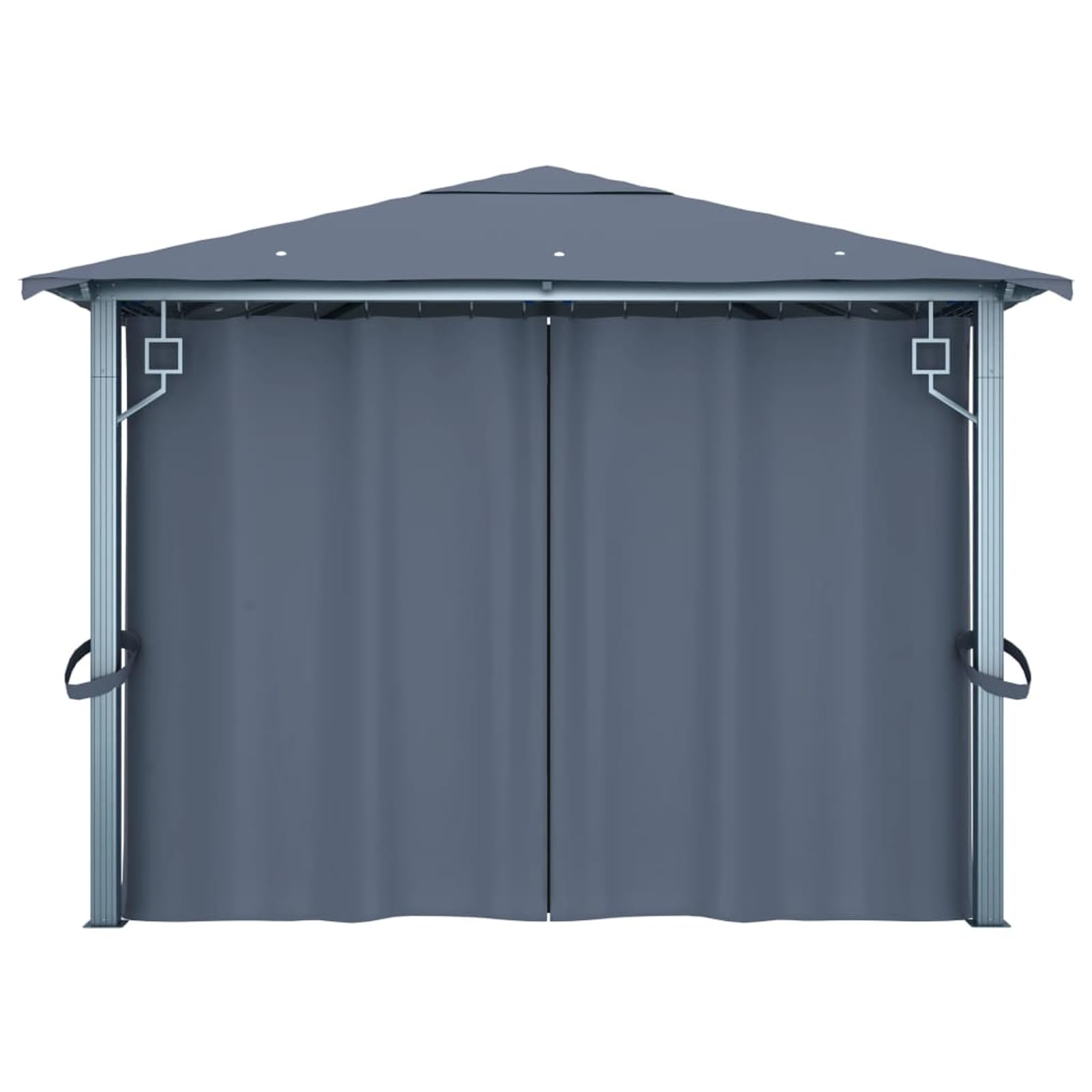 Pawilon z zasłonami 400 x 300 x 270 cm – rama ze stali aluminiowej w kolorze antracytowym, odporny na warunki atmosferyczne, z powłoką zapobiegającą promieniowaniu UV, 4 zasłony i siatki