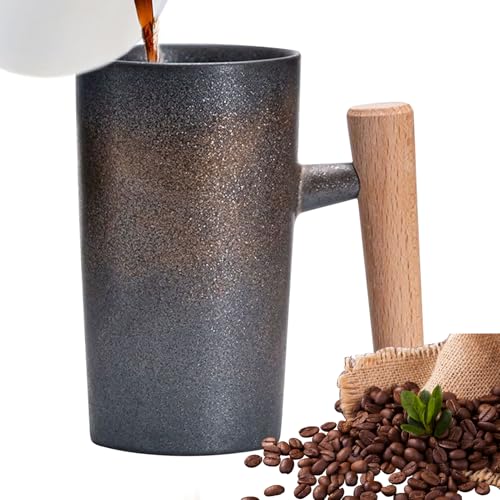 Tazas De Café De Cerámica Genérico | Taza De Bebida 220ML,Diseño Ergonómico Con Mango De Madera Para Desayuno Y Viaje Café