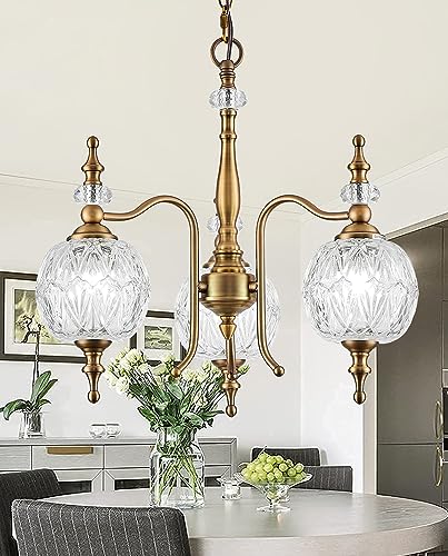 Tlolgt Vintage Pendant Light Fixtures, 3-Light Chandeliers For Kitchen Antique Gold Glass Pendant Lighting Matte Brushed Brass Finish With Crystal Glass Shade For Farmhouse Hotel Kitchen Island thumb #7
