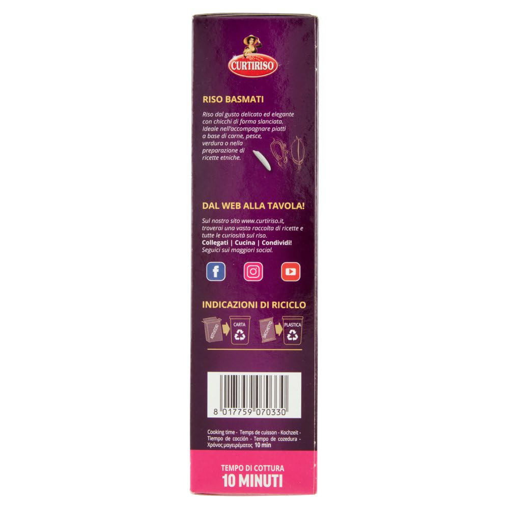 Curtiriso Riso Basmati, fragancia oriental, ideal para platos con carne, pescado y verduras, tiempo de cocción 10 minutos, paquete de 1 kg + lata italiana gourmet Polpa di Pomodoro de 400 g