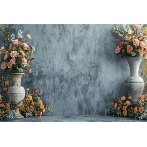 YongFoto Elegant Retro Blooming Floral Wall Backdrop 20x10ft Vase Flowers Photography Background Bridal Shower Wedding Party Banner Room Decor Portraits Photoshoot Wallpaper Photo Studio Booth Props