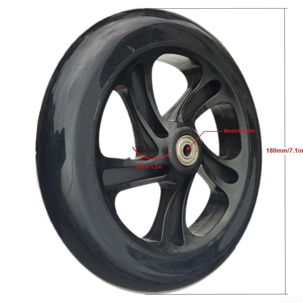 Ruote lisce e di lunga durata, silenziose, in poliuretano, per scooter, carrelli (180 mm x 30 mm, nero)