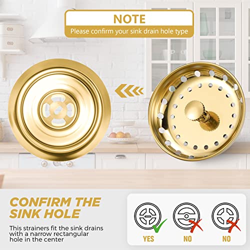 Filtro de desagüe para fregadero de cocina en acero inoxidable dorado, pack 2 piezas miniatura 3