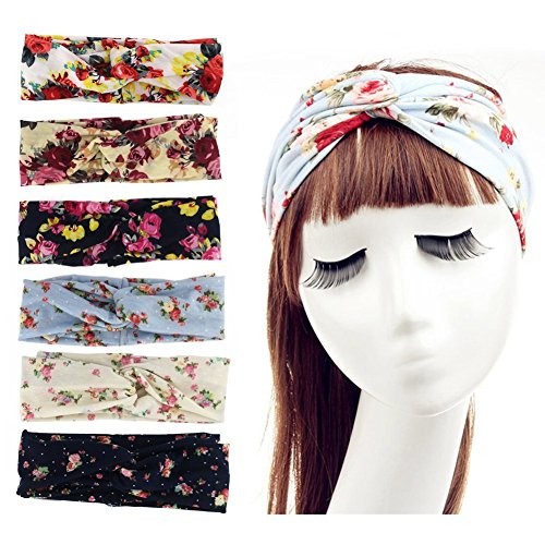 Yeshan Women Stretchable Twist knot Hairband Boho Floral Style Style Criss Cross Headband Headwrap,6pcs