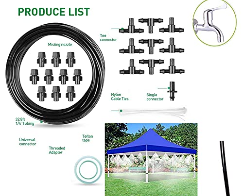 DIY Crafts Water Misting Cooling System Kit Summer Sprinkler Nozzle Outdoor Garden Greenhouse Park Plant Spray Hose Watering Sprayer (6 Pcs Misting Kit, Included Pipe + Faucet Connector + Accessory)