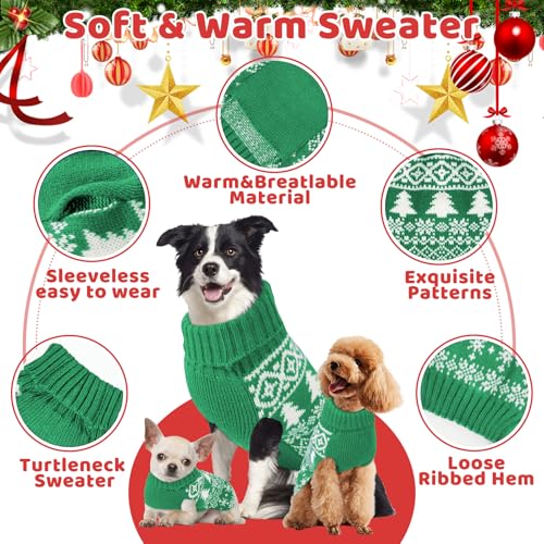 Image of Christmas Dog Sweaters for Small Medium Large Dogs and Cats,Pet Soft Warm Holiday Outfit Girl & Boy,Pup Winter Clothes Turtleneck Double Knitting Collar for Outdoors Playing(Green,XXL)