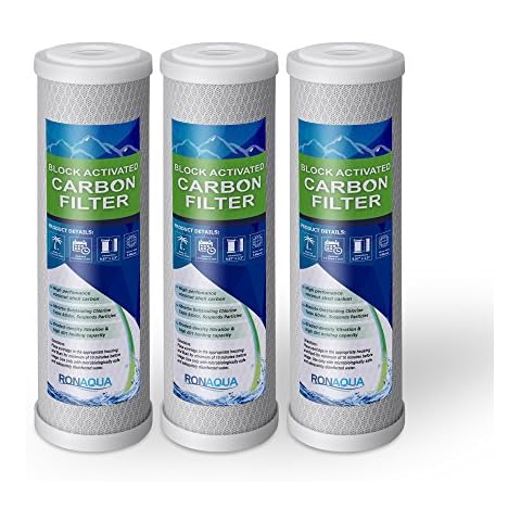 Block Activated Carbon Coconut Shell Water Filter Cartridge 5 Micron for RO & Standard 10” Housing WELL-MATCHED with WFPFC8002, WFPFC9001, WHCF-WHWC, WHEF-WHWC, FXWTC, SCWH-5 (3 Pack) Cover