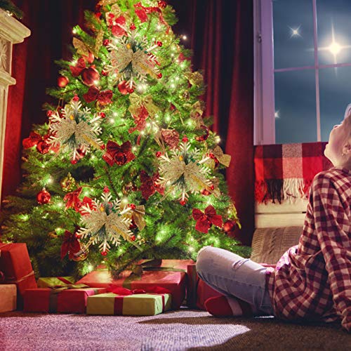 KESYOO 4 Peças Enfeite de Floco de Neve de Natal Com Flores de Poinsétia Glitter Artificial Pinho Ba