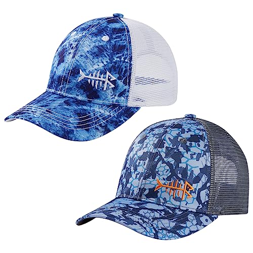 Image of BASSDASH 2 Pack Altimate Fishing Hunting Hat Mesh Back for Men Women Adjustable Baseball Trucker Cap Camo Blaze Orange