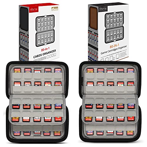 Sisma 80 Switch Games Holder Organizer Storage Case Brown + 80 Switch Game Cartridges Case Black cover