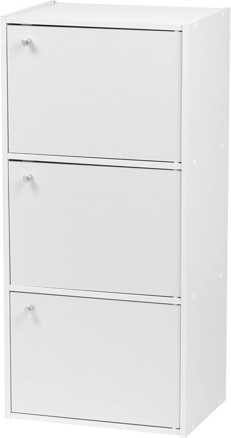 IRIS USA 3 Door Small Bookshelf Bookcase Cabinet with doors, White White 3 Door