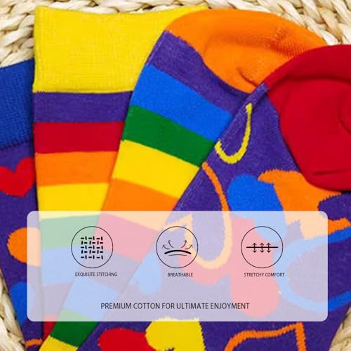 Image of Rainbow Socks for Women, Funky Cute Heart Crew Socks for Adults, Novelty Gifts for Women, LGBT