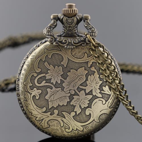 Image of Tiong Vintage Pocket Watch Engraved Cowboy Skull Wolf 3D Pattern Arabic Numerals Quartz Pocket Watch with Chain Best Gifts