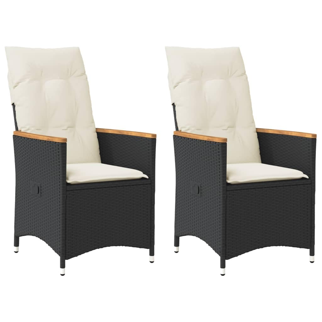 Poltrone reclinabili da giardino con cuscini 2 pezzi in rattan sintetico nero schienale regolabile e struttura robusta per esterni mobili da terrazza confortevoli