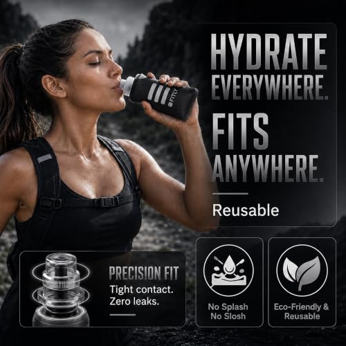 Image of FITLY 5 oz - 150ml (F1B) Soft Water Bottle Shrink As You Drink Soft Flask for Hydration Pack Folding Water Bottle Ideal for Running, Hiking, Cycling, Climbing & Rigorous Activity, Black