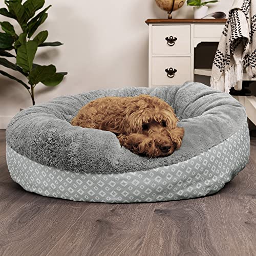 Image of Furhaven Dog Plush Donut Bed, 36' Round, Gray, Large, 75 lbs Capacity, Recycled Fill, Removable Cover