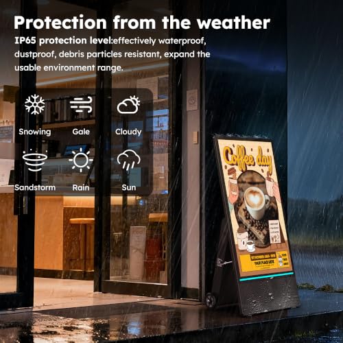 Image of 43 Inch Outdoor Digital Signage Kiosk, 2000 Nits Digital Signage Display, IP65 Waterproof Portable LCD Digital Signage, Auto Brightness Sensor, APP Remote Control