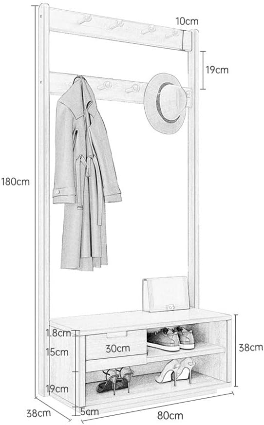 Solid Wood Living Room Door Coat Rack and Shoe Rack Integrated Porch Entrance to Change Shoes Stool Floor Coat Rack