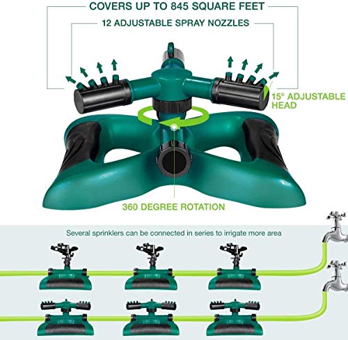 Elly Decor Automatic 360 Rotating Sprinkler, Adjustable Garden Water Lawn Irrigation System Of 3 Arm Sprayer 32.8 Feet Spray Distance #TOP5