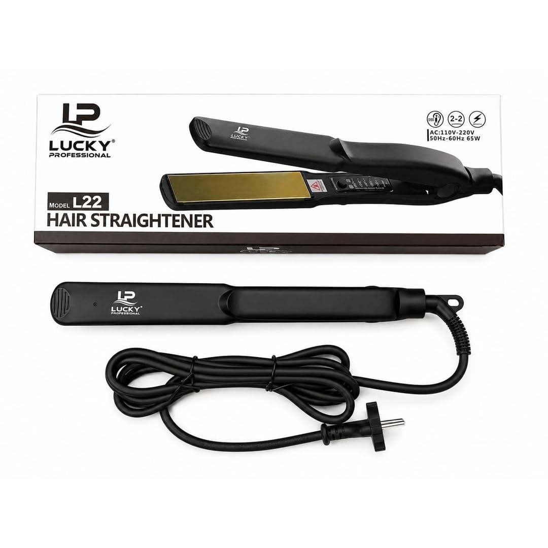 L22 Hair Straightener | Gold Ceramic Plates | Professional Hair Styling Tool | Adjustable Temperature Control | Fast Heating | 65W | 110V–220V | Salon & Home Use |-image-26