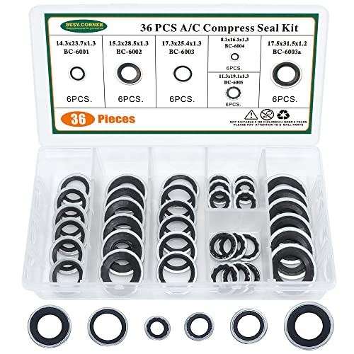 Image of 36Pcs A /C Gasket Assortment, Air Conditioning Compressor Port Seal Washer Kit Bonded Seal Gasket Assortment