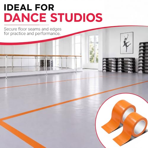 Image of Pangda 2 Rolls Dance Floor Vinyl Tape Durable Tape Splicing Strong Adhesion No Residue for Gym Dance Room Restaurants Kitchen Floor Safety Marking(Orange,36 yd X 2 in)
