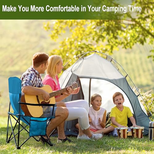 Heavy Duty Folding Camping Chair with Cooler Bag and Storage Pocket