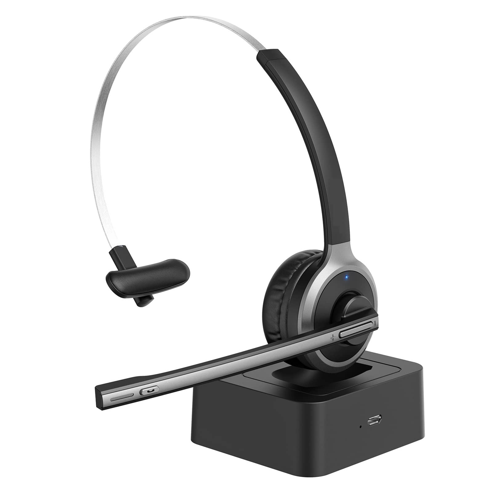 Telefono Het Cuffie Bluetooth 5.0 con microfono Base di ricarica Wireless Het for PC Laptop Call Center Office 18H Talking Time Office Phone Het (Color : Black with Silver Size : U) little surprise