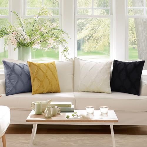 decorUhome Throw Pillow Covers 26x26 Inch Set of 2, Soft Plush Faux Fur Wool Black Couch Pillow Covers, Decorative Neutral Pillow Cases for Bed Sofa Living Room Home Decor