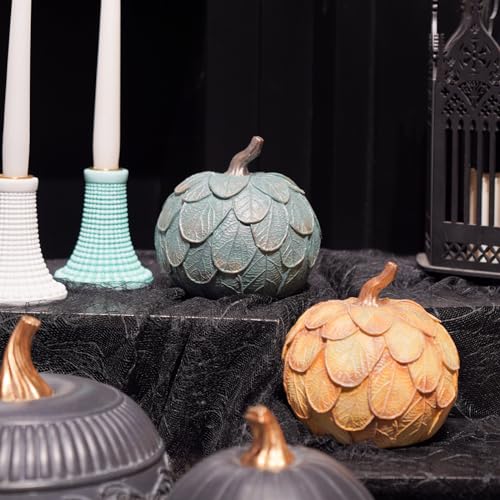 DiliComing Fake Pumpkin-Decor Fall-Decorations for Home - 6.5 Inch Green Artificial Pumpkin Décor for Indoor and Outdoor, Decorative Fake Pumpkin Table Accent for Home Decor