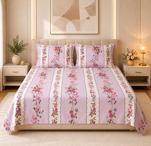 Image of HOMEKART 210 TC Premium Cotton Double Bed Bedsheet with 2 Pillow Covers | Double Bed Sheet Set | Soft, Breathable, Skin Friendly, Wrinkle Resistant & Fade Resistant |228 x 254 cm | Bedding for Home