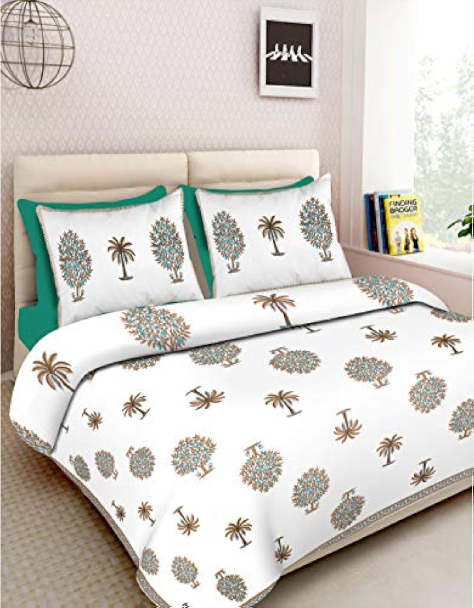 100% Cotton Floral Design Bedspread, King Size with Pillow Covers