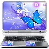 Meffort Inc 15 15.6 Inch Laptop Notebook Skin Sticker Cover Art Decal (Free wrist pad) - Blue Purple Butterfly
