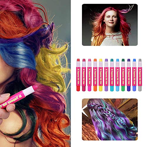 Hair Chalk Pens,Tiaoyeer 12 Colors Temporary Kids Hair Chalk Salon, Non-Toxic Washable Hair Dye Colors for Halloween Christmas Birthday Party, Cosplay, Concert (12 Colors) - Thumbnail 7