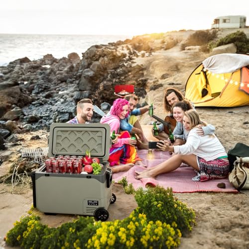 Image of GS40W Portable Wheeled Car Freezer,45Quart 12V Car Refrigerator with Dual Zone,Electric Compressor Cooler -4℉~68℉ for Camping, RV, Truck, Travel, Outdoor
