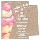 Ice Cream Birthday Invitations, Pink Kraft Sprinkles Scoop Social party Invites Girls Parlor Any Age, Personalized with Envelopes