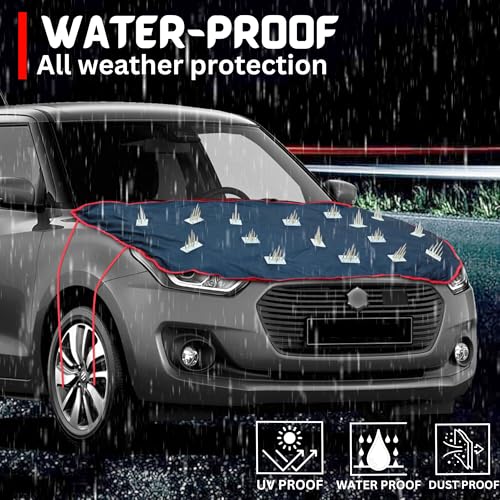 Image of AYSHU Dustproof Car Protection with Spikes for Dogs Compatible with Maruti Swift VXI | Anti-Scratch Bonnet Guard | Heavy Duty Waterproof & UV Resistant Car Body Cover, Black
